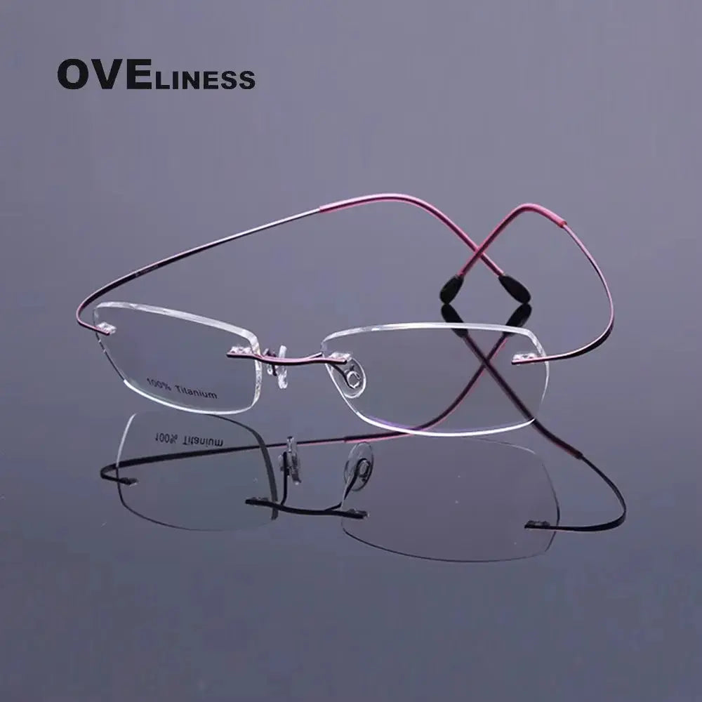 Unisex Rectangular Rimless Titanium Prescription Glasses 15002 — view 7 | Rx Spectacle