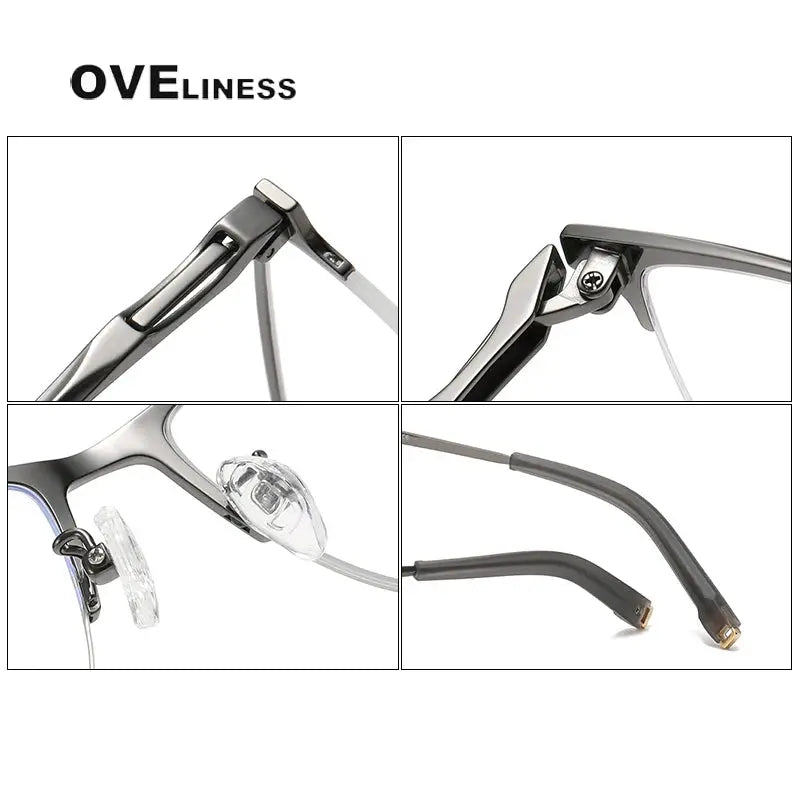 Men's Square Semi-Rimless Titanium Prescription Glasses 80880 — view 6 | Rx Spectacle
