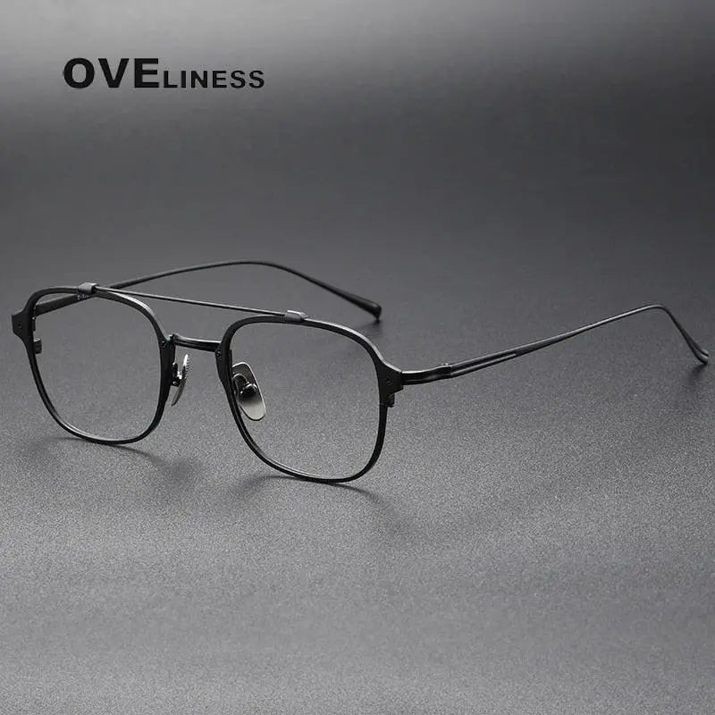 Unisex Square Full Rim Titanium Double Bridge Prescription Glasses Kj31 — view 4 | Rx Spectacle