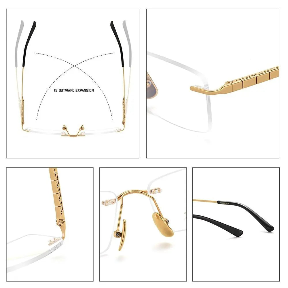 Men's Square Rimless Titanium Prescription Glasses 91091 — view 8 | Rx Spectacle
