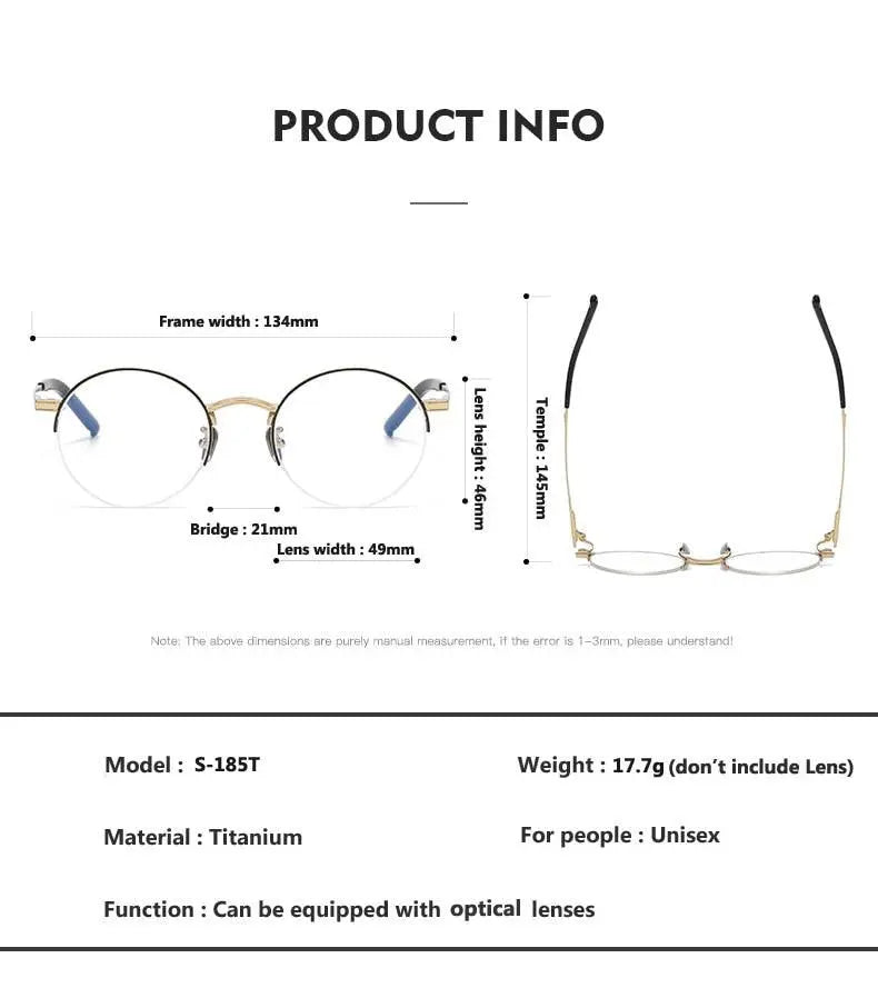 Unisex Round Semi-Rimless Titanium Prescription Glasses 185 — view 11 | Rx Spectacle