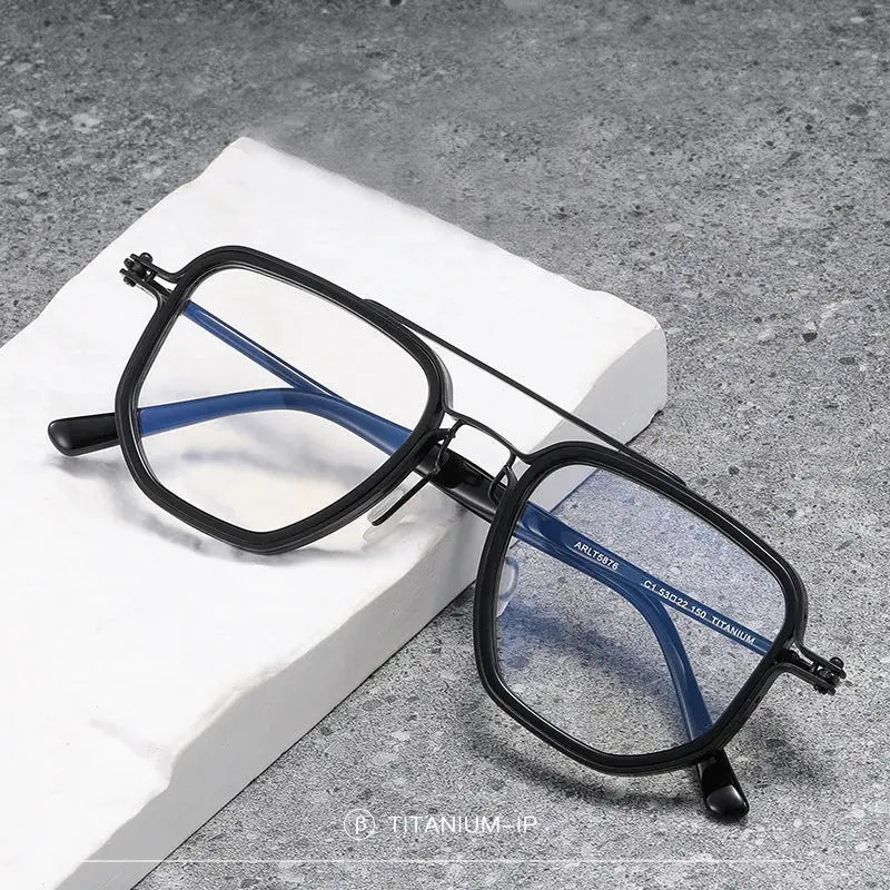 Men's Square Full Rim Titanium Double Bridge Prescription Glasses 365876 — view 1 | Rx Spectacle
