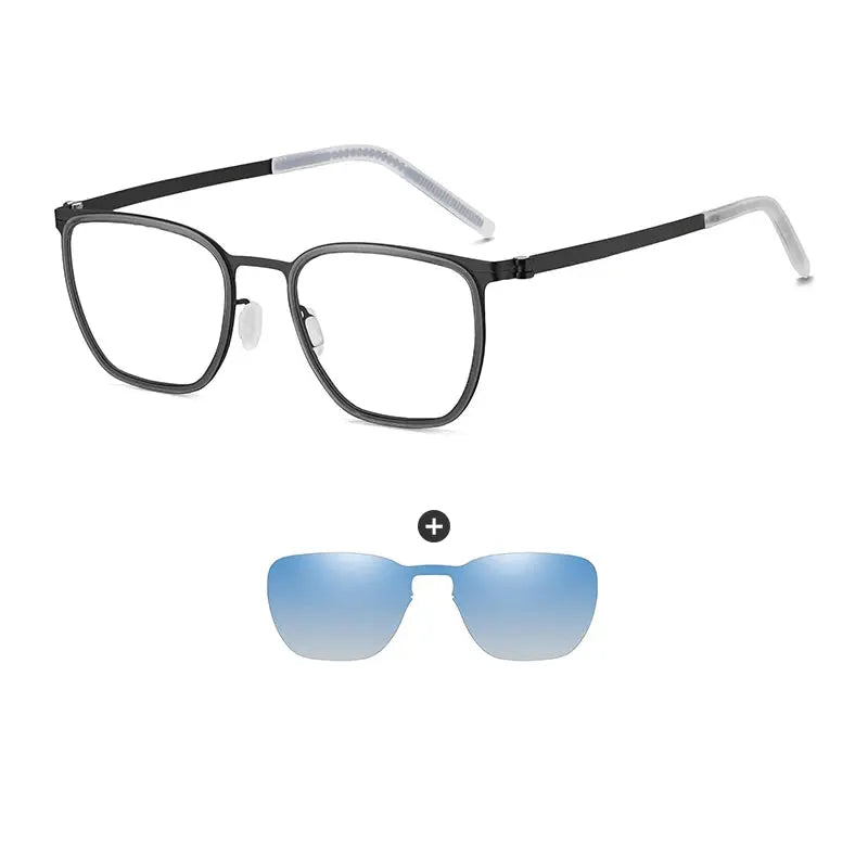 Unisex Square Full Rim Stainless Steel Clip-On Prescription Glasses 790849 — view 6 | Rx Spectacle