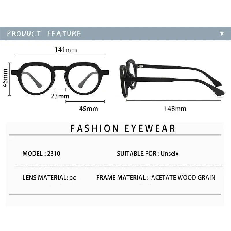 Unisex Round Full Rim Wood Flat Top Prescription Glasses 2310 — view 3 | Rx Spectacle