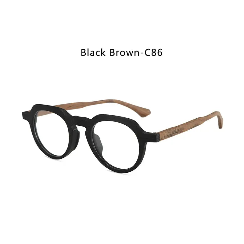 Unisex Round Full Rim Wood Flat Top Prescription Glasses 2310 — view 7 | Rx Spectacle