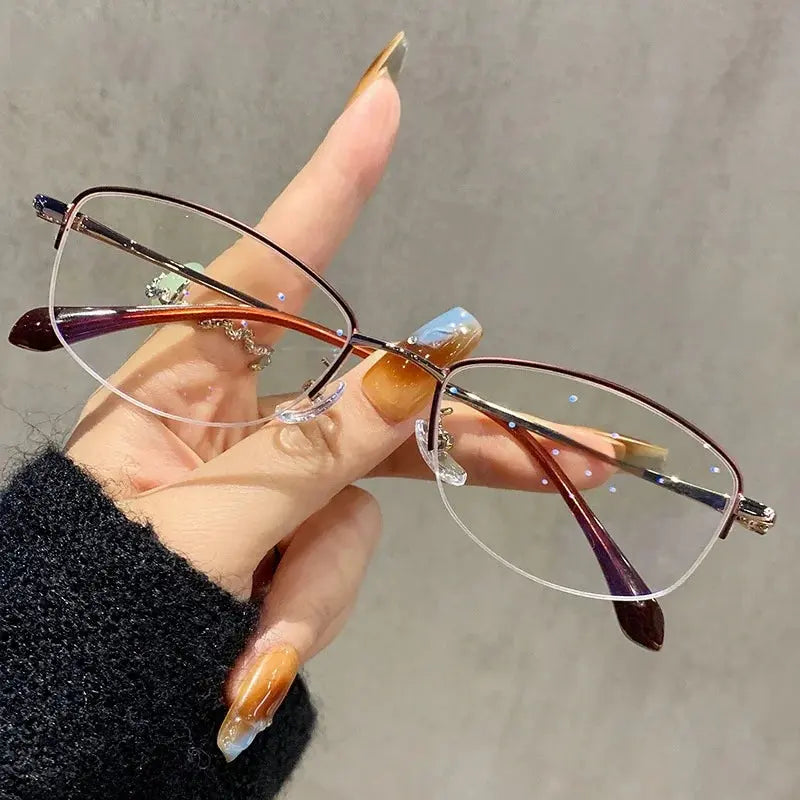 Women's Square Semi-Rimless Titanium Prescription Glasses 23006 — view 5 | Rx Spectacle