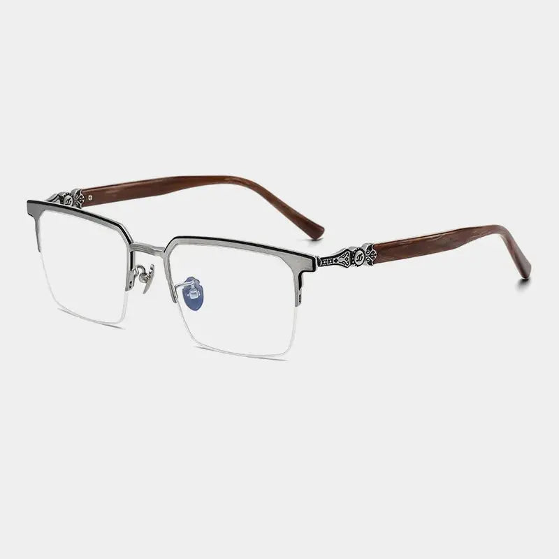 Unisex Browline Semi-Rimless Titanium Prescription Glasses 886860 — view 3 | Rx Spectacle