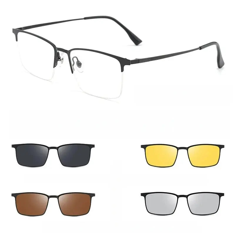 Men's Square Full Rim Titanium Clip-On Prescription Glasses 80084 — view 3 | Rx Spectacle
