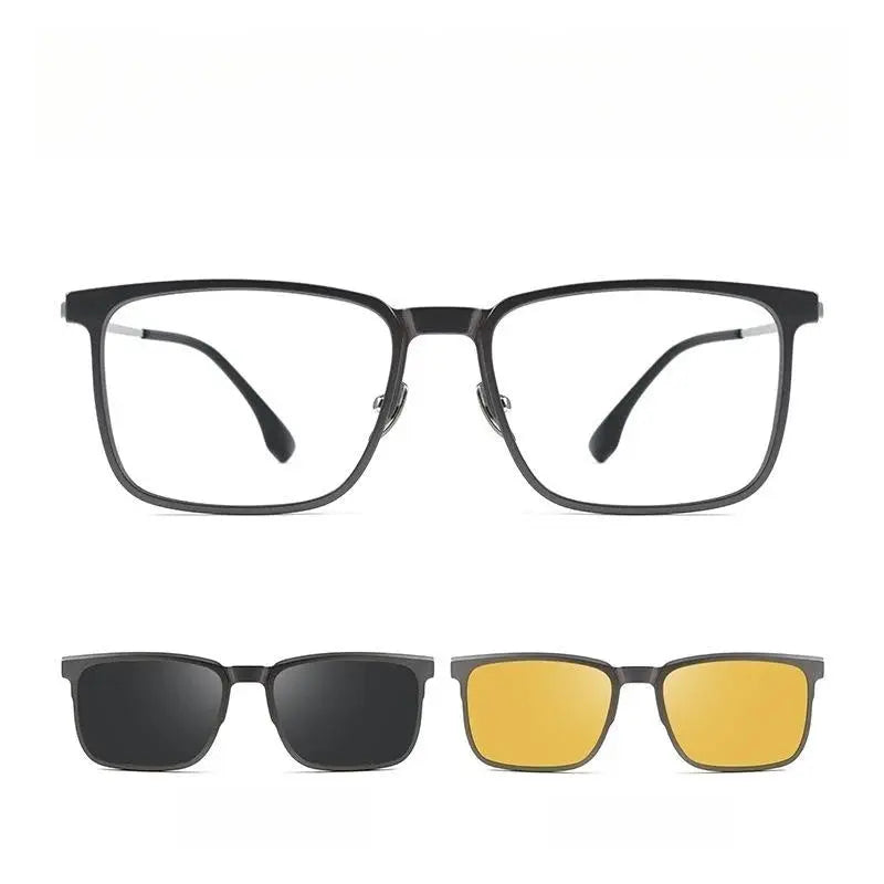 Men's Square Full Rim Titanium Clip-On Prescription Glasses 25088 — view 5 | Rx Spectacle