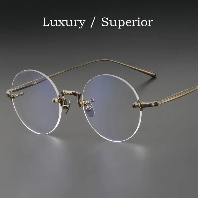 Unisex Round Rimless Titanium Prescription Glasses 10122 — view 2 | Rx Spectacle