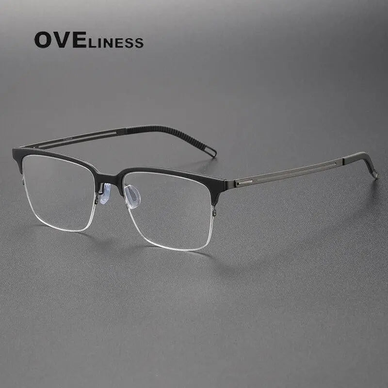 Unisex Square Full Rim Titanium Screwless Prescription Glasses 8202312 — view 9 | Rx Spectacle