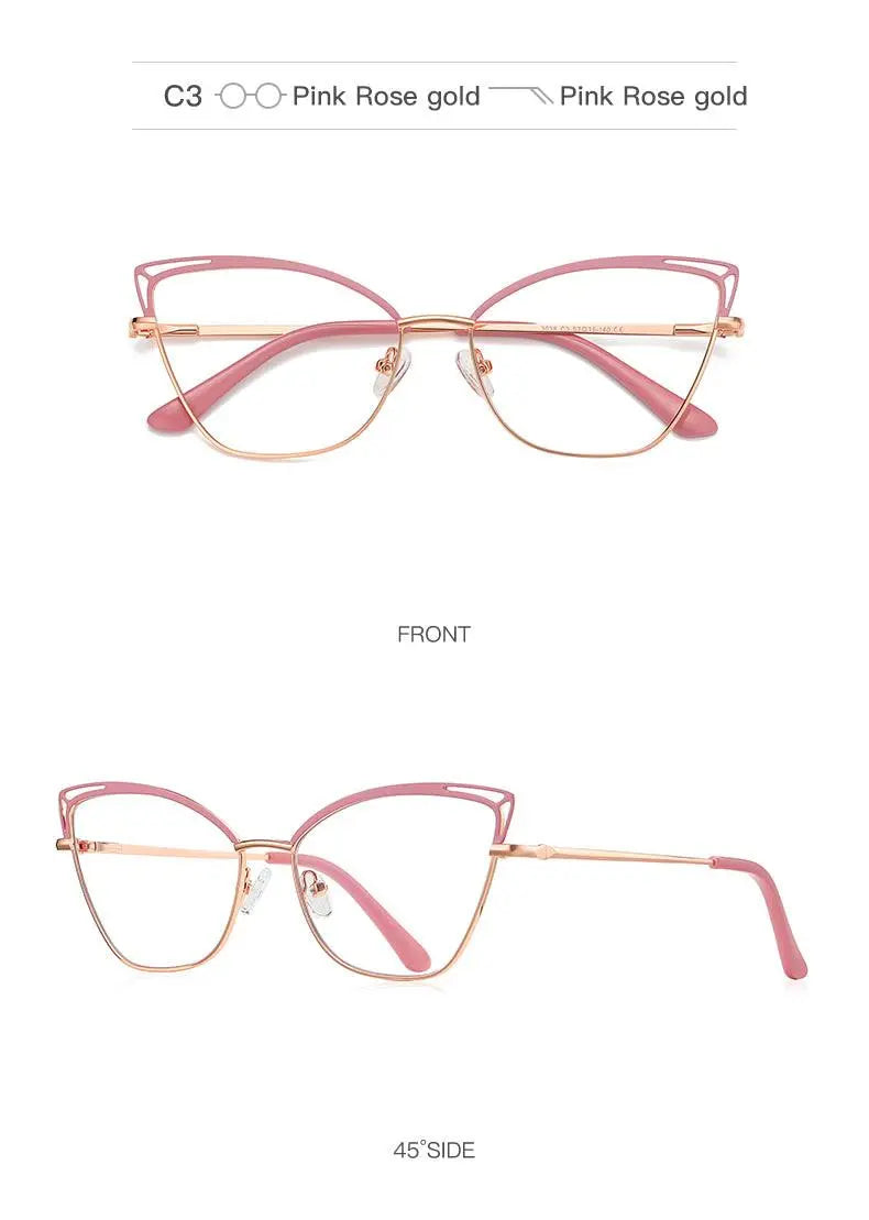 Women's Cat Eye Full Rim Alloy Prescription Glasses 3038 — view 17 | Rx Spectacle