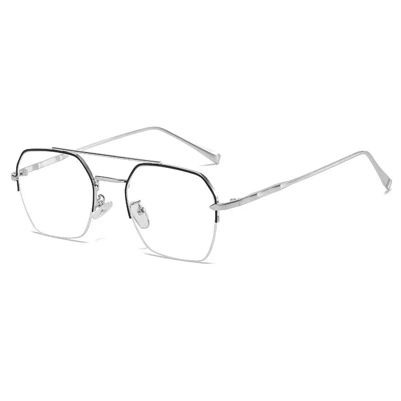 Men's Square Semi-Rimless Alloy Double Bridge Prescription Glasses 31752 — view 7 | Rx Spectacle