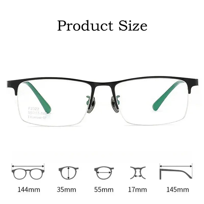 Men's Square Semi-Rimless Titanium Prescription Glasses Y2322 — view 3 | Rx Spectacle