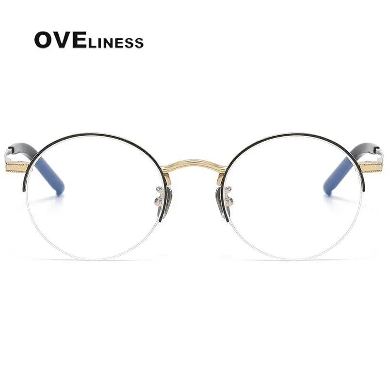 Unisex Round Semi-Rimless Titanium Prescription Glasses 185 — view 7 | Rx Spectacle