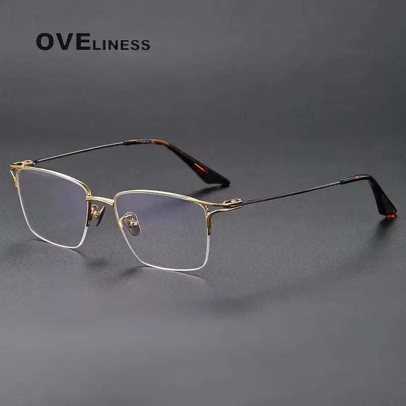 Unisex Square Semi-Rimless Titanium Prescription Glasses 81002 — view 3 | Rx Spectacle