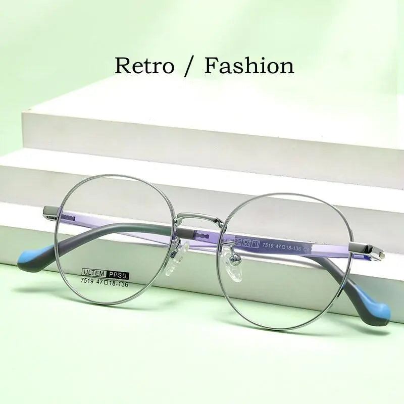 Unisex Round Full Rim Titanium Prescription Glasses 7519s — view 7 | Rx Spectacle