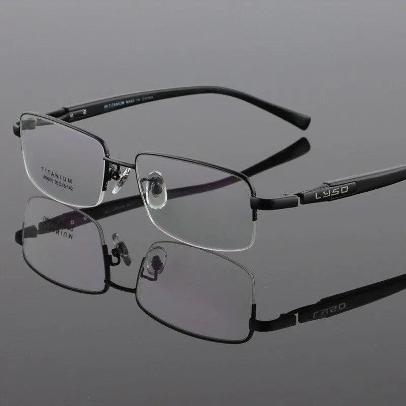 Unisex Square Semi-Rimless Titanium Prescription Glasses 9910 — view 7 | Rx Spectacle