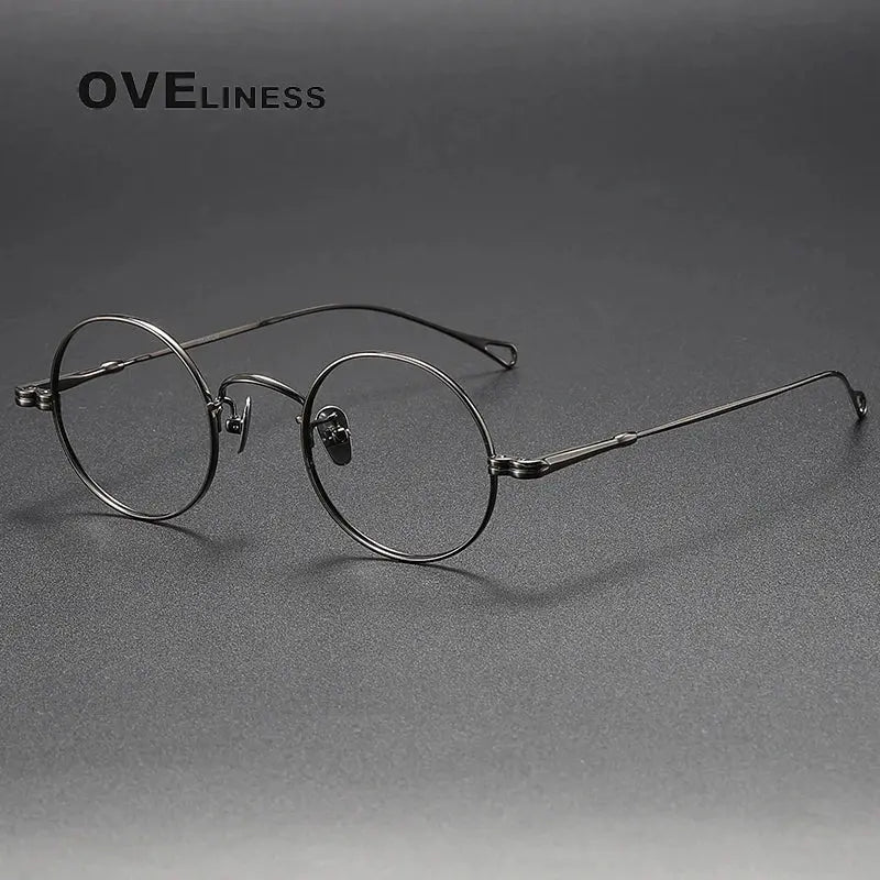 Unisex Round Full Rim Titanium Prescription Glasses M005 — view 8 | Rx Spectacle
