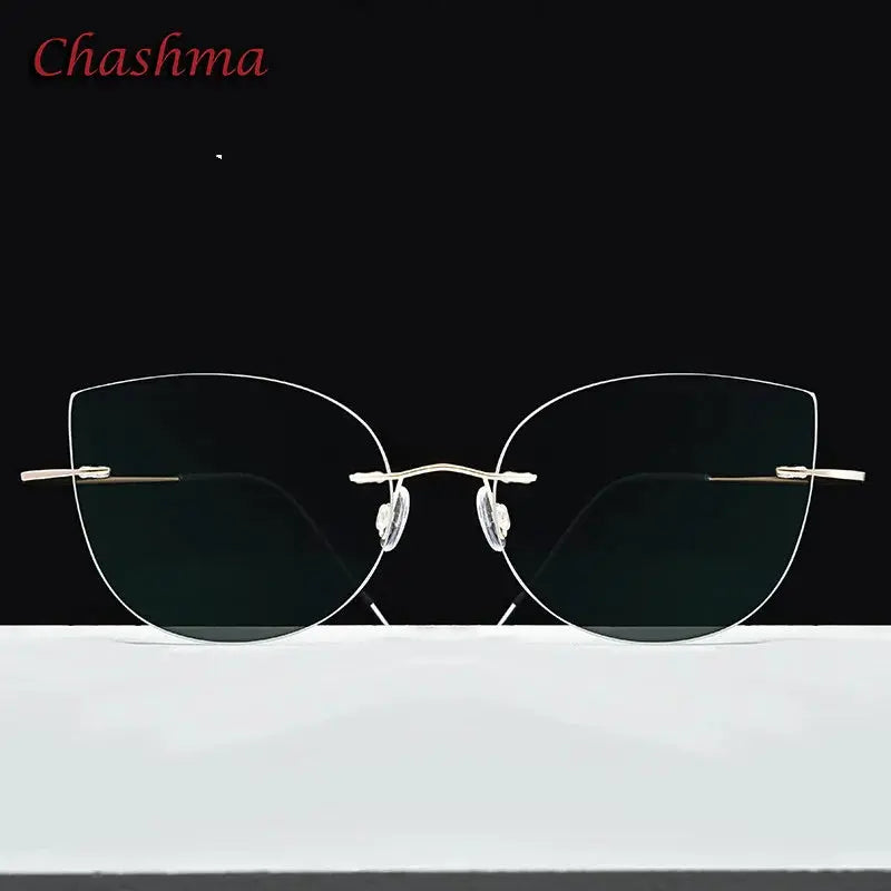 Unisex Cat Eye Rimless Titanium Prescription Glasses 003 — view 7 | Rx Spectacle