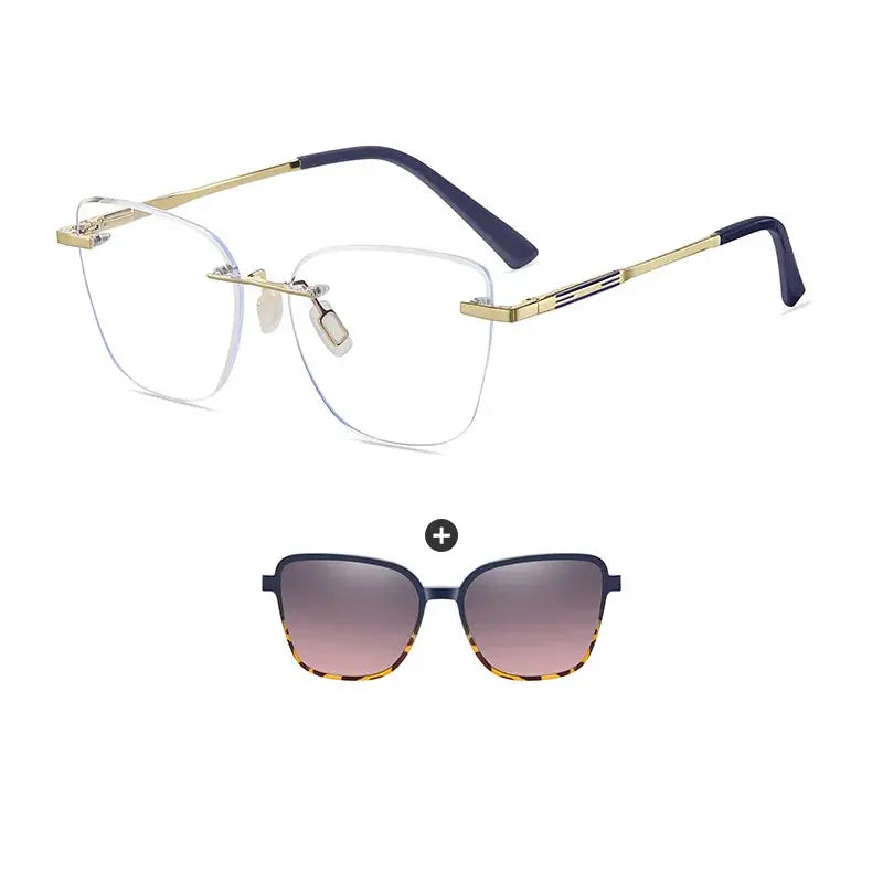 Women's Cat Eye Rimless Alloy Clip-On Prescription Glasses 710729 — view 3 | Rx Spectacle