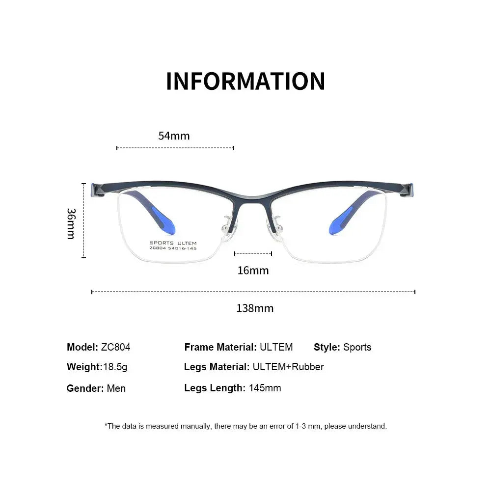 Women's Browline Semi-Rimless Ultem Sports Glasses 804669 — view 2 | Rx Spectacle