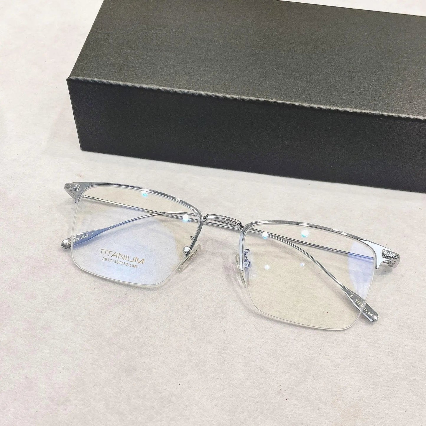 Men's Square Semi-Rimless Titanium Oversized Prescription Glasses 9913sf — view 3 | Rx Spectacle