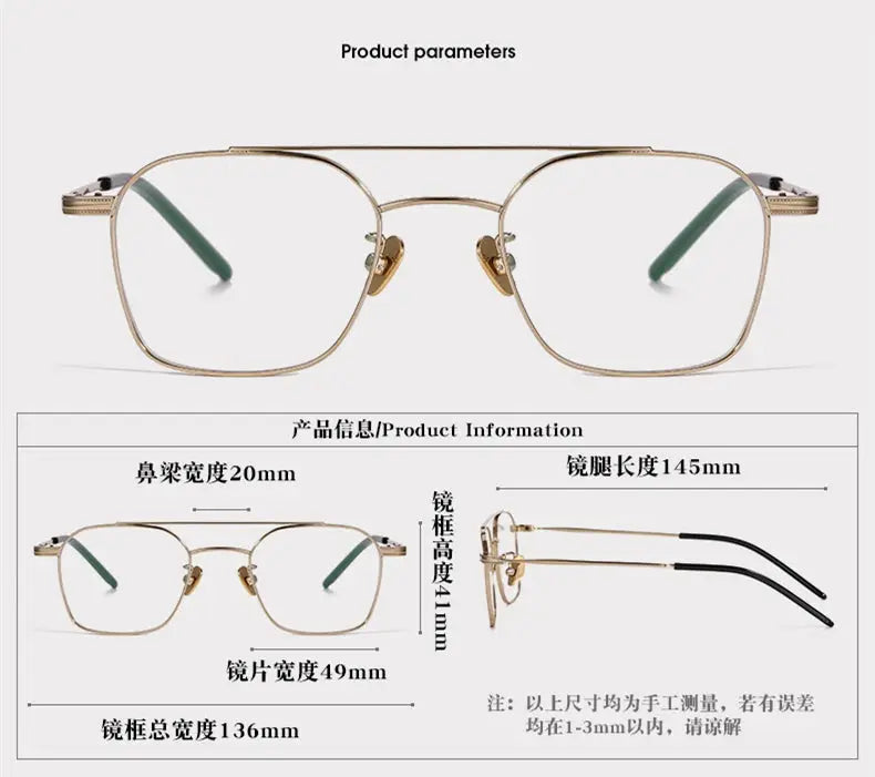 Women's Square Full Rim Titanium Double Bridge Prescription Glasses 382149 — view 2 | Rx Spectacle