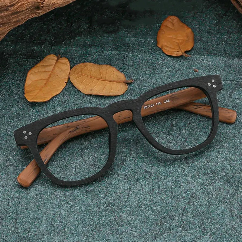 Men's Square Full Rim Wood Prescription Glasses 8182 — view 2 | Rx Spectacle