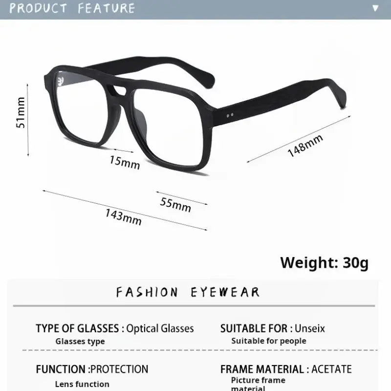Unisex Square Full Rim Acetate Double Bridge Prescription Glasses 728187 — view 2 | Rx Spectacle