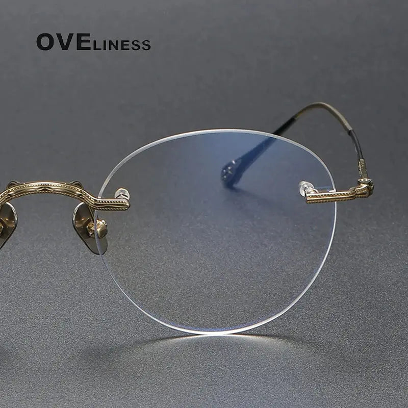 Unisex Round Rimless Titanium Prescription Glasses 80955 — view 3 | Rx Spectacle