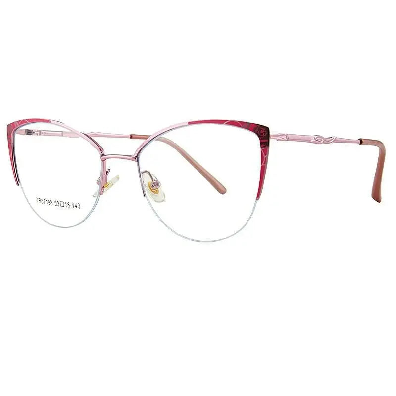 Women's Cat Eye Semi-Rimless Acetate Prescription Glasses 87198 — view 3 | Rx Spectacle