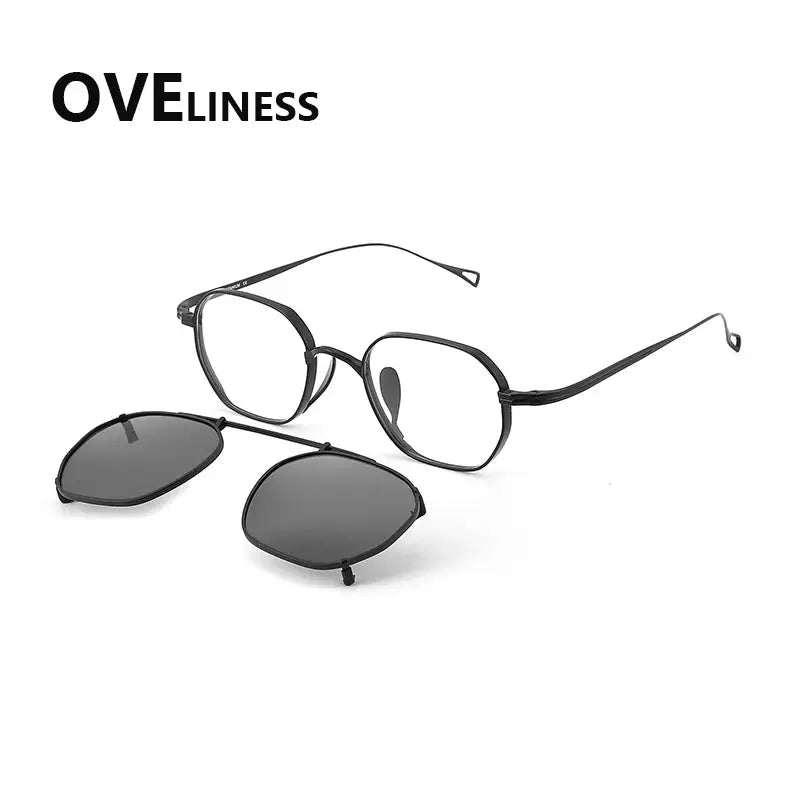 Women's Square Full Rim Titanium Clip-On Prescription Glasses — view 3 | Rx Spectacle