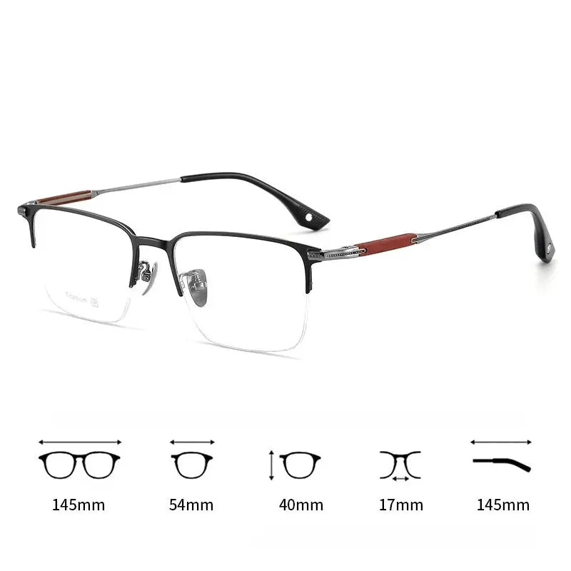 Men's Square Semi-Rimless Titanium Prescription Glasses 18231 — view 4 | Rx Spectacle