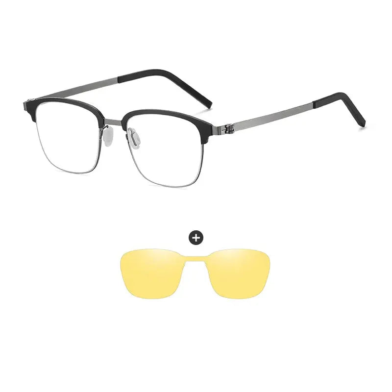 Unisex Square Full Rim Stainless Steel Clip-On Prescription Glasses 790377 — view 8 | Rx Spectacle