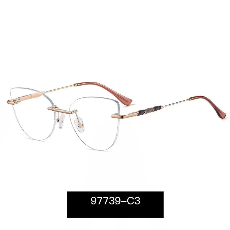 Women's Cat Eye Rimless Alloy Prescription Glasses 97739 — view 8 | Rx Spectacle