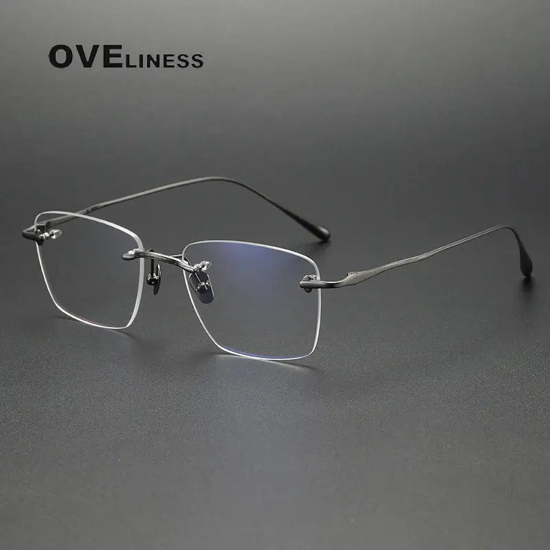 Unisex Square Rimless Titanium Prescription Glasses 80954 — view 8 | Rx Spectacle