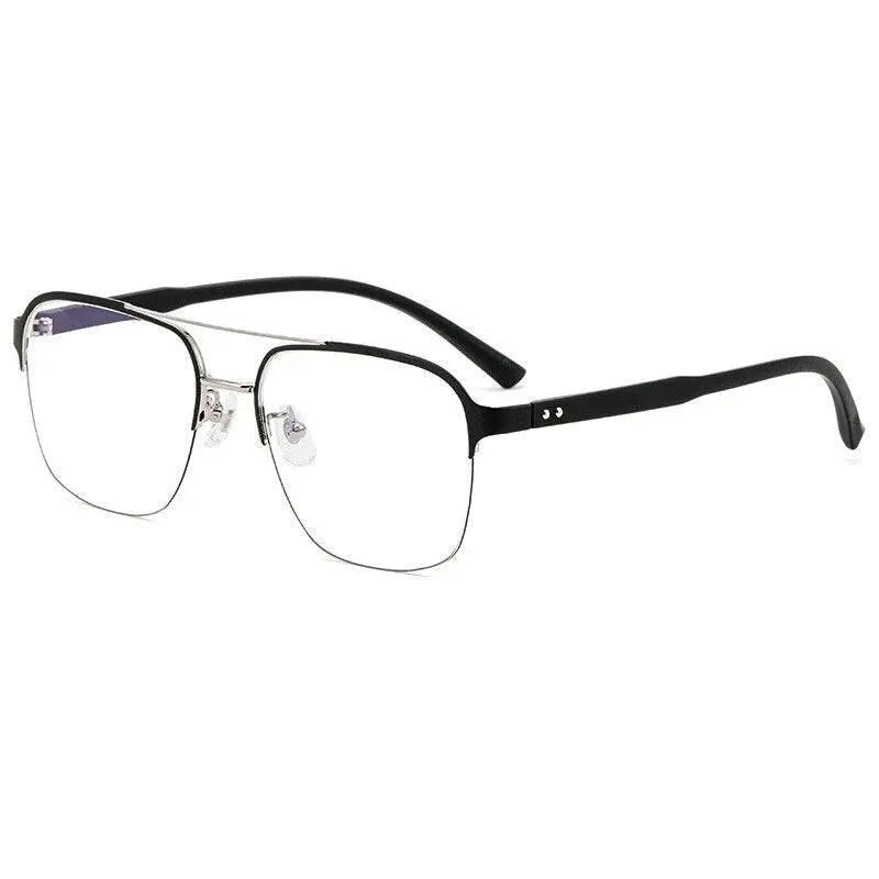 Men's Square Semi-Rimless Titanium Double Bridge Prescription Glasses — view 5 | Rx Spectacle