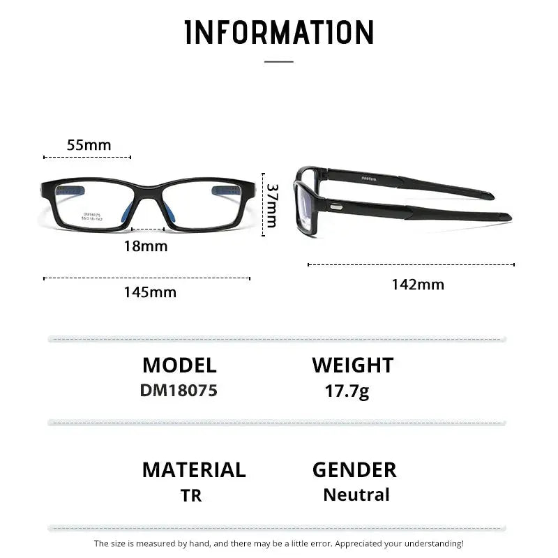 Men's Rectangular Full Rim Titanium Sports Glasses 90 — view 2 | Rx Spectacle