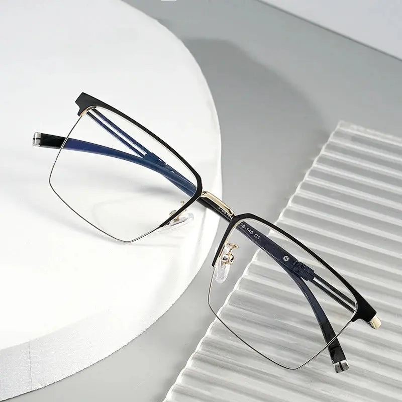 Unisex Square Semi-Rimless Titanium Prescription Glasses 486107 — view 1 | Rx Spectacle