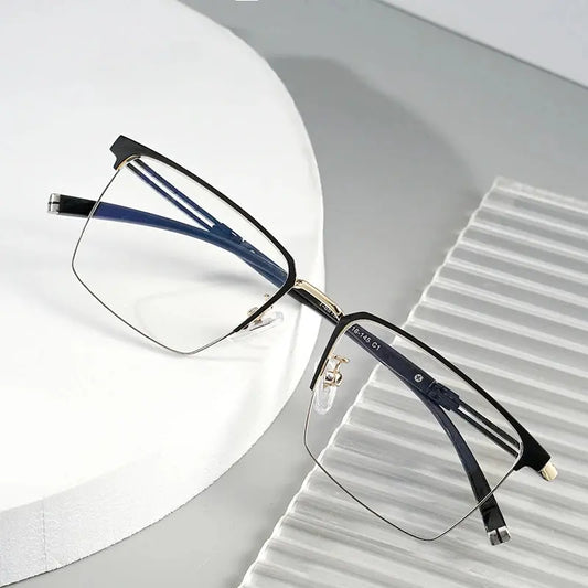 Unisex Square Semi-Rimless Titanium Prescription Glasses 486107 — view 1 | Rx Spectacle