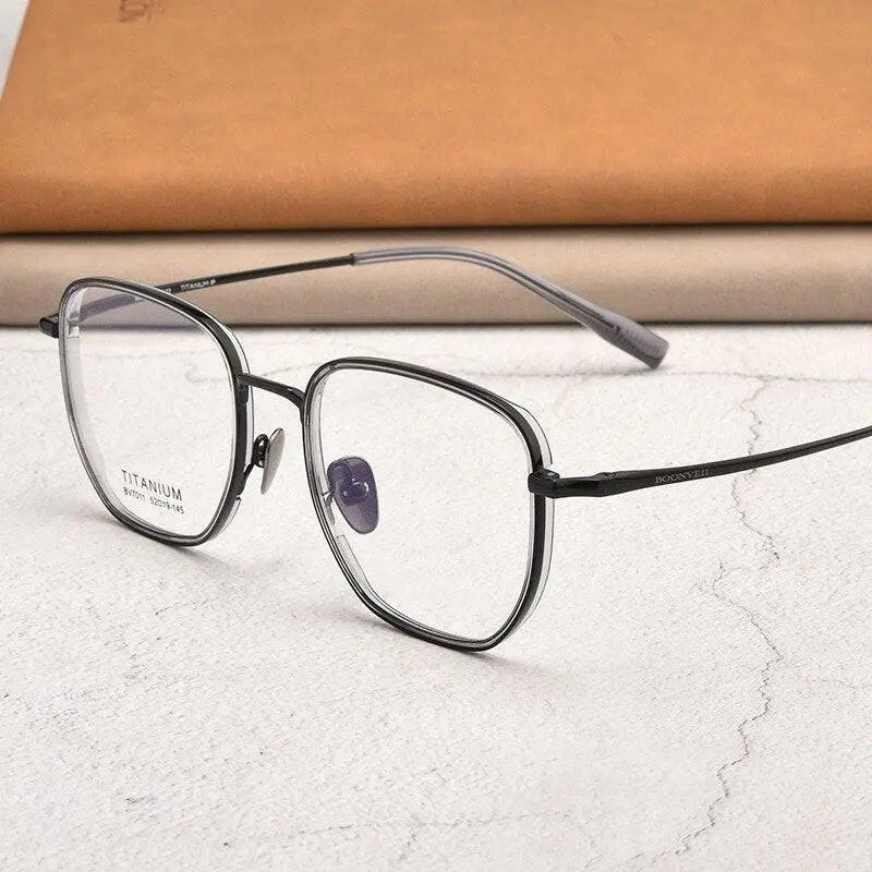 Unisex Square Full Rim Titanium Prescription Glasses Bv7011b — view 2 | Rx Spectacle