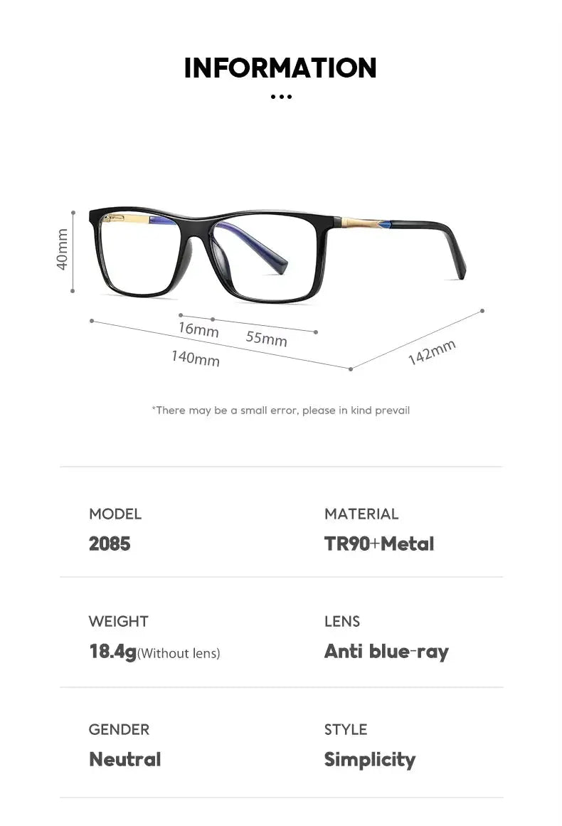 Unisex Square Full Rim Titanium Prescription Glasses 362085 — view 3 | Rx Spectacle