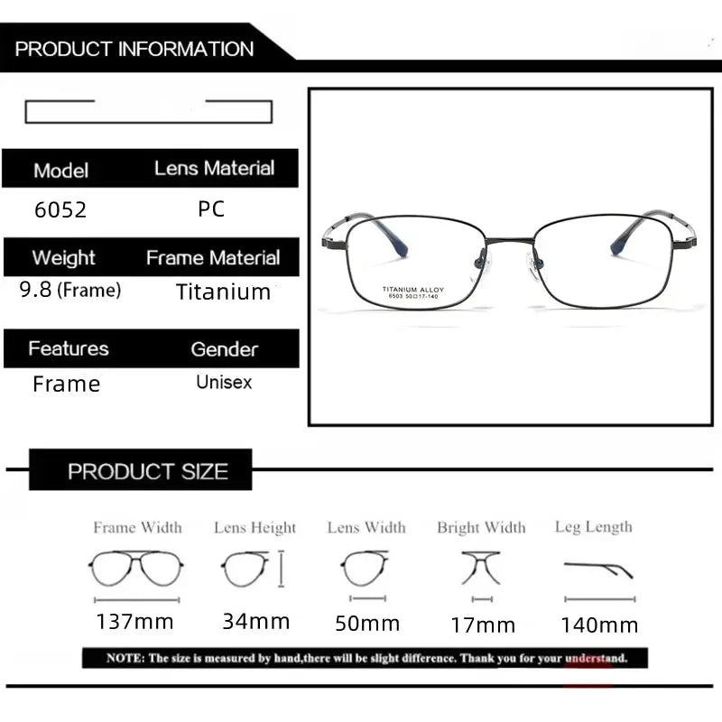 Unisex Square Full Rim Titanium Prescription Glasses 6052 — view 5 | Rx Spectacle