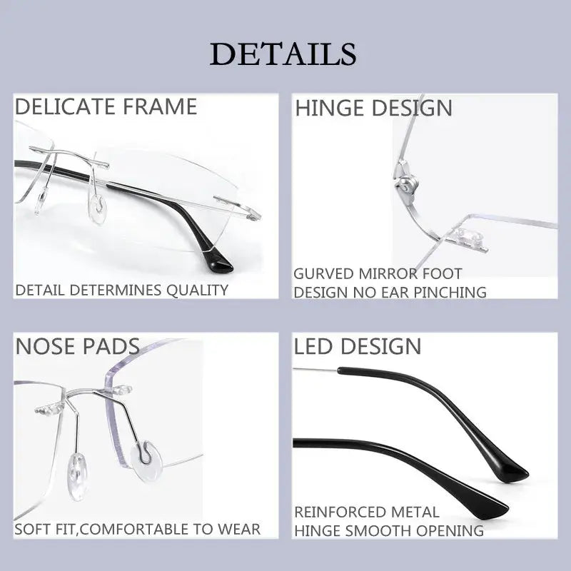Unisex Square Rimless Titanium Reading Glasses 8161 — view 6 | Rx Spectacle