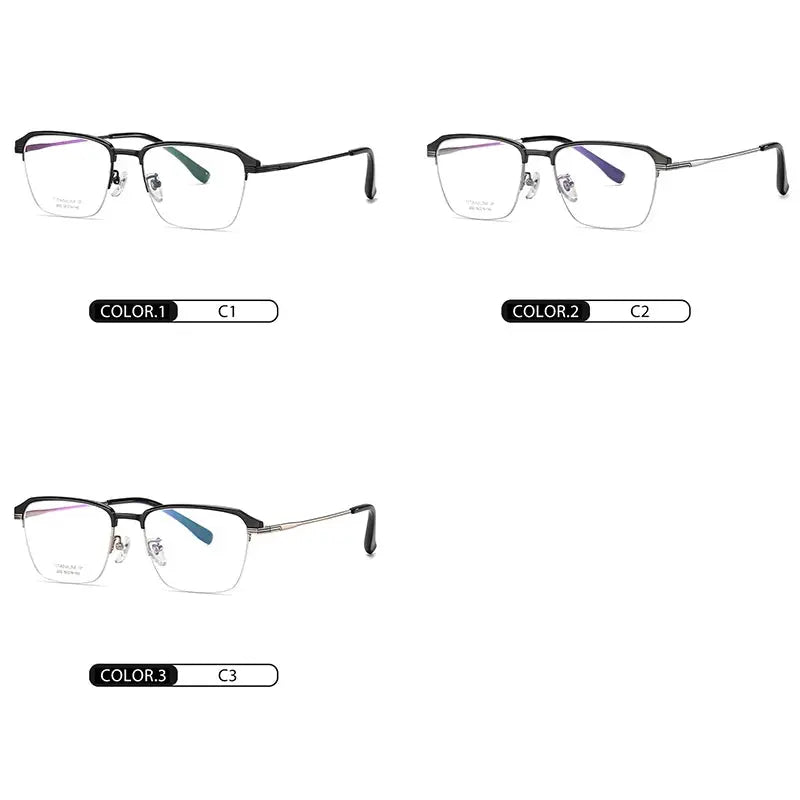 Men's Square Semi-Rimless Titanium Prescription Glasses Yj2032 — view 3 | Rx Spectacle
