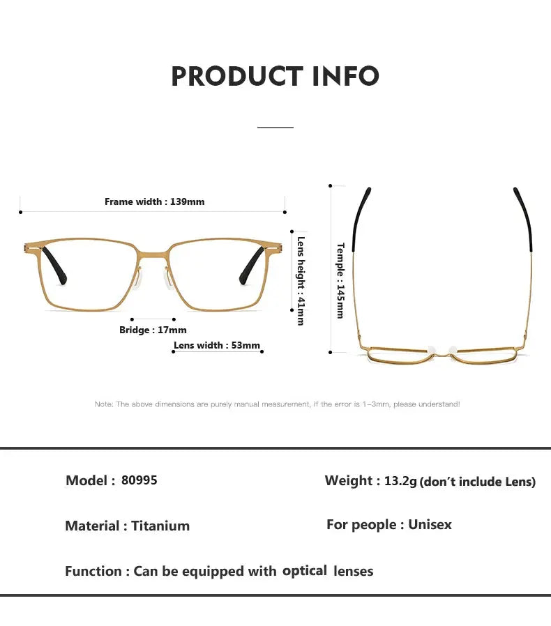 Women's Square Full Rim Titanium Screwless Prescription Glasses 80995 — view 2 | Rx Spectacle