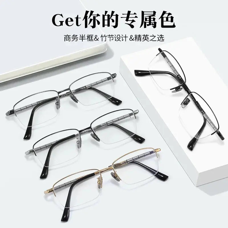 Unisex Square Semi-Rimless Titanium Prescription Glasses 98279 — view 3 | Rx Spectacle