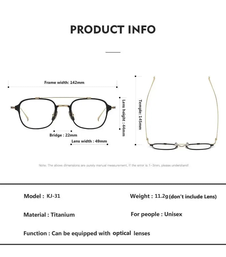 Unisex Square Full Rim Titanium Double Bridge Prescription Glasses Kj31 — view 12 | Rx Spectacle