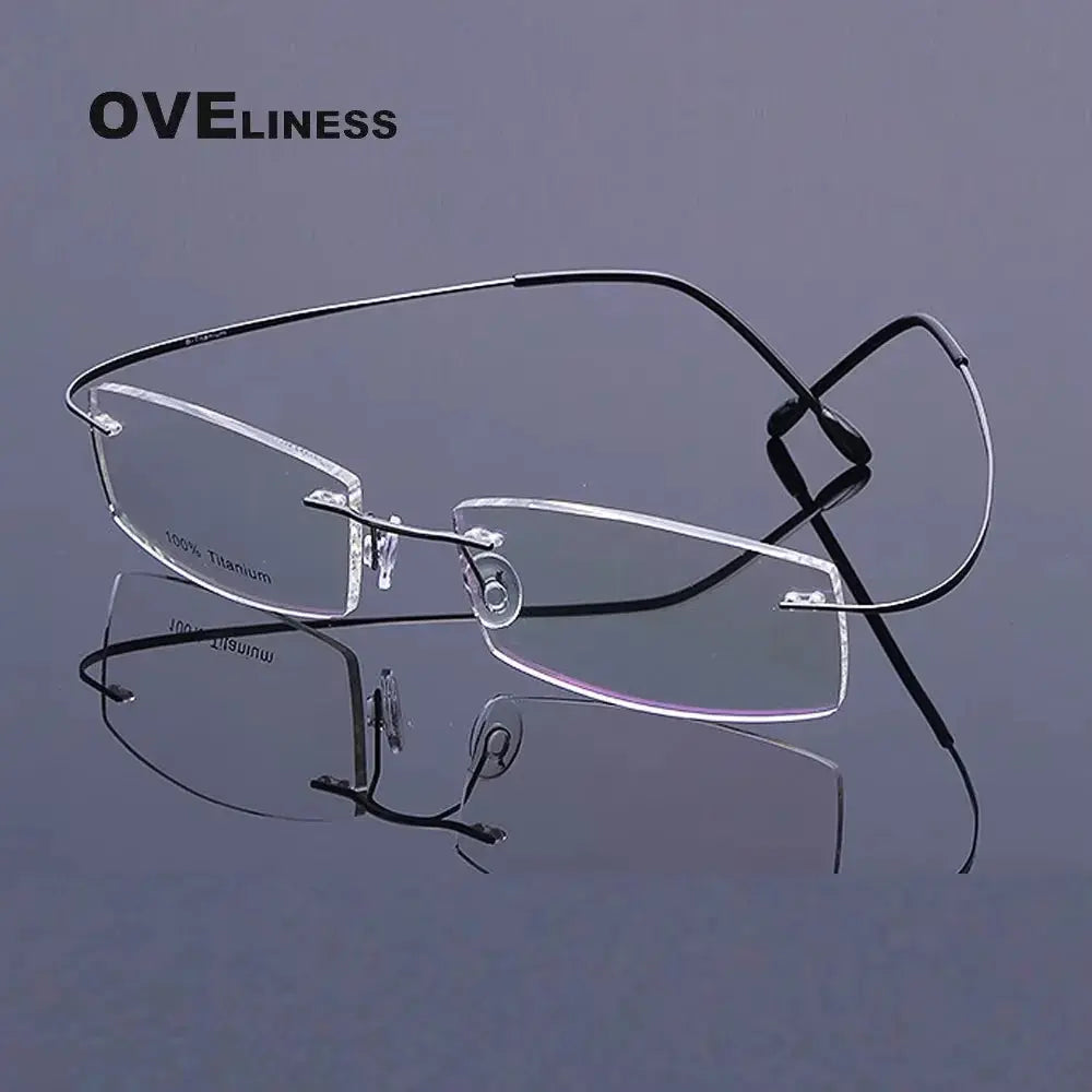 Unisex Rectangular Rimless Titanium Prescription Glasses 15002 — view 6 | Rx Spectacle